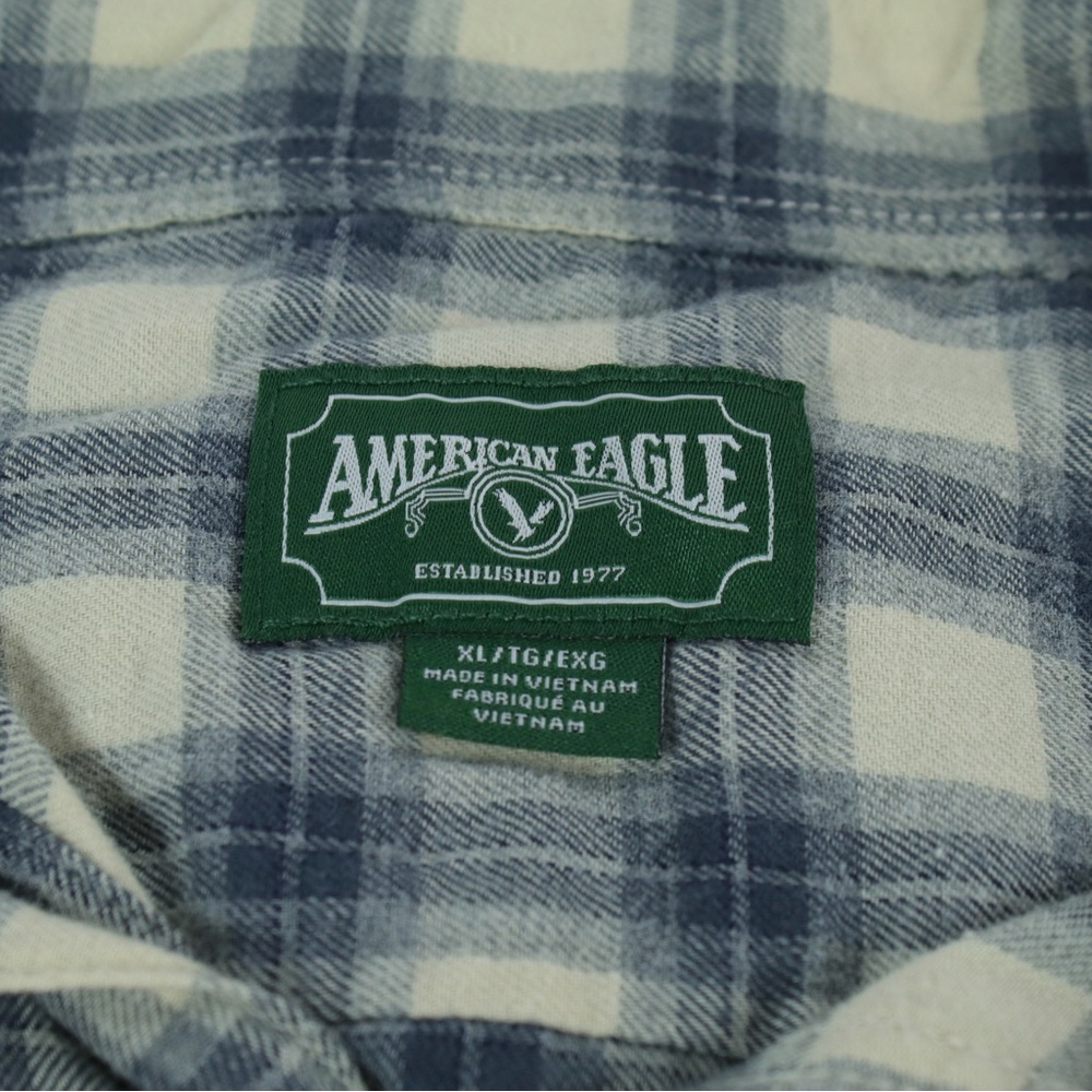 American Eagle Cream & Blue Flannel Long Sleeve Button Up‎ Shirt Mens Size XL - Picture 3 of 5